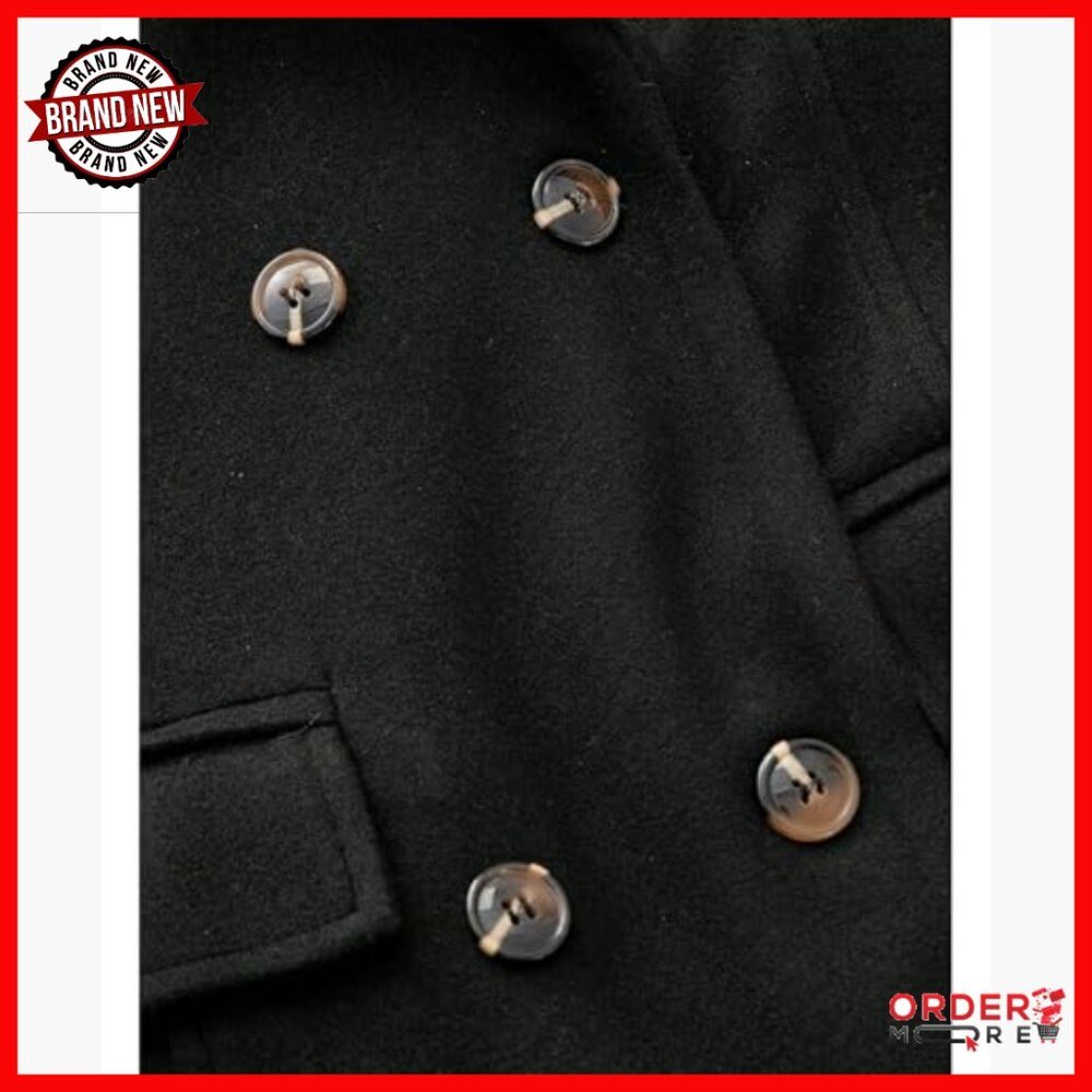 Women's Wool Blend Pea Coat Double Breasted Long Trench Coat - Picture 5 of 5